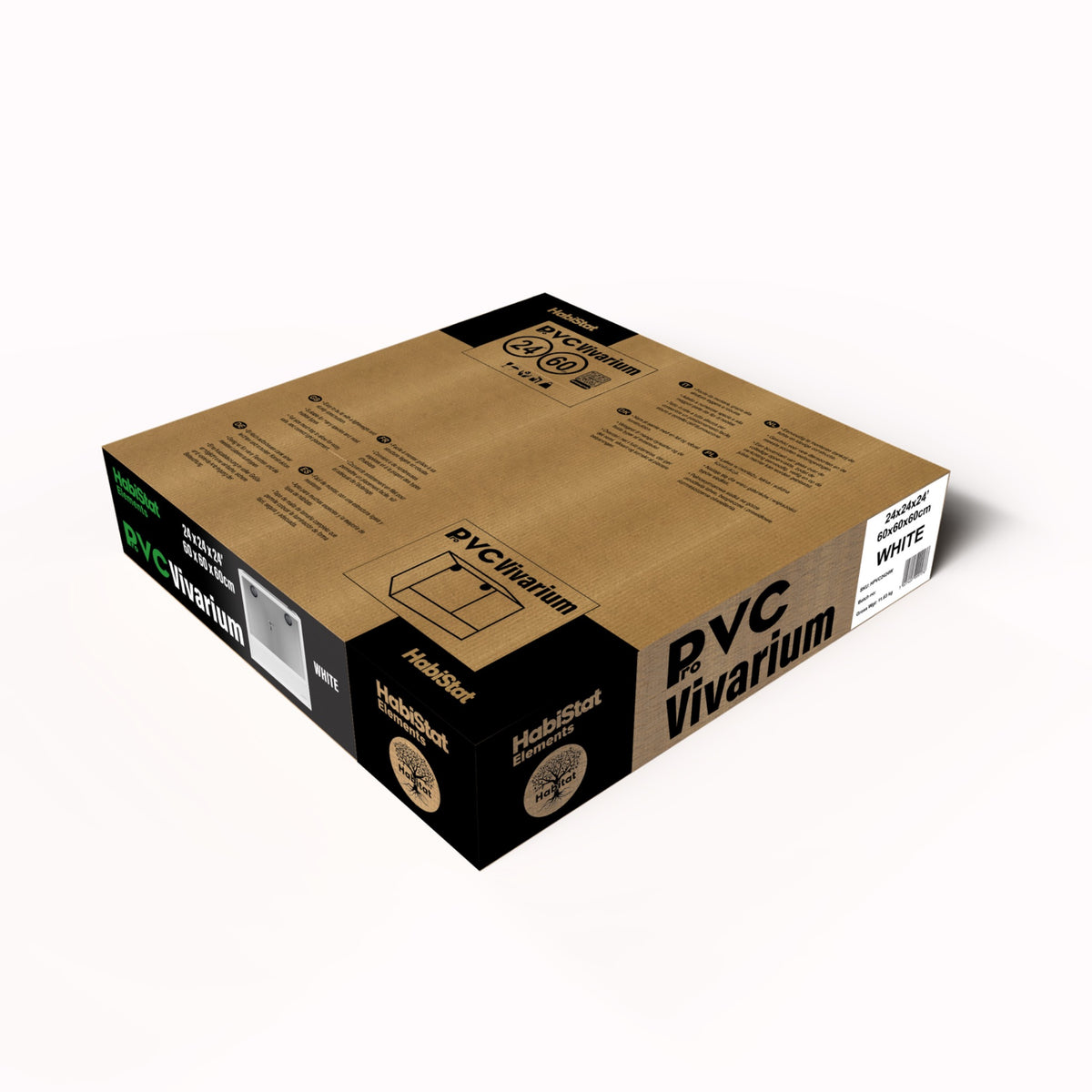 White HabiStat ProVC 60x60x60cm PVC vivarium retail packaging