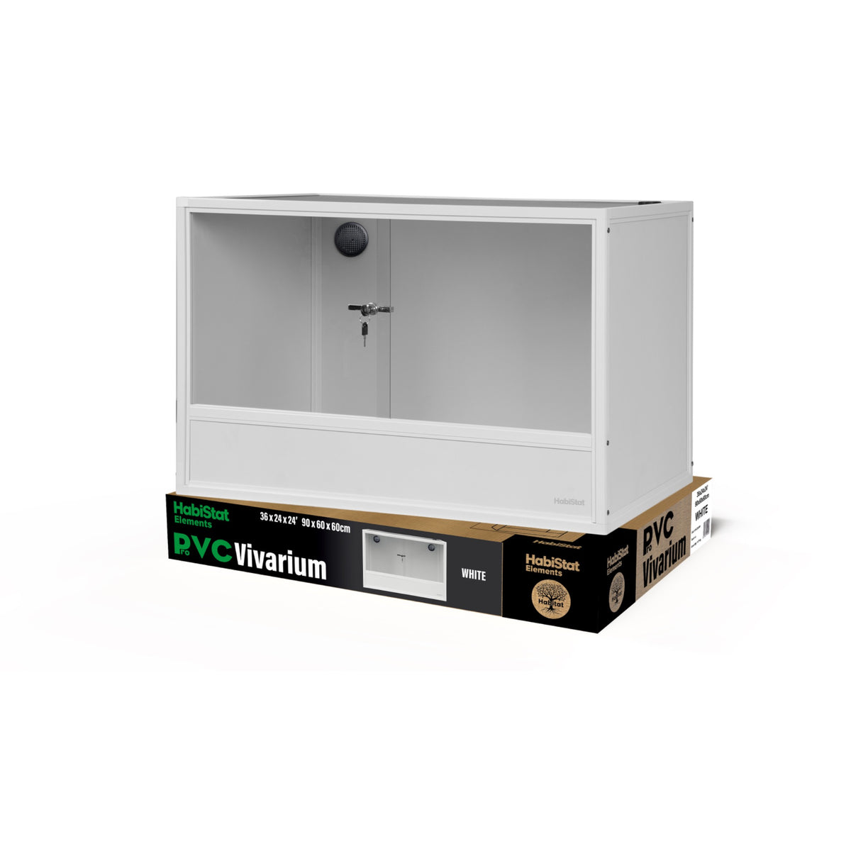 White HabiStat ProVC 90x60x60cm PVC vivarium shown with retail packaging