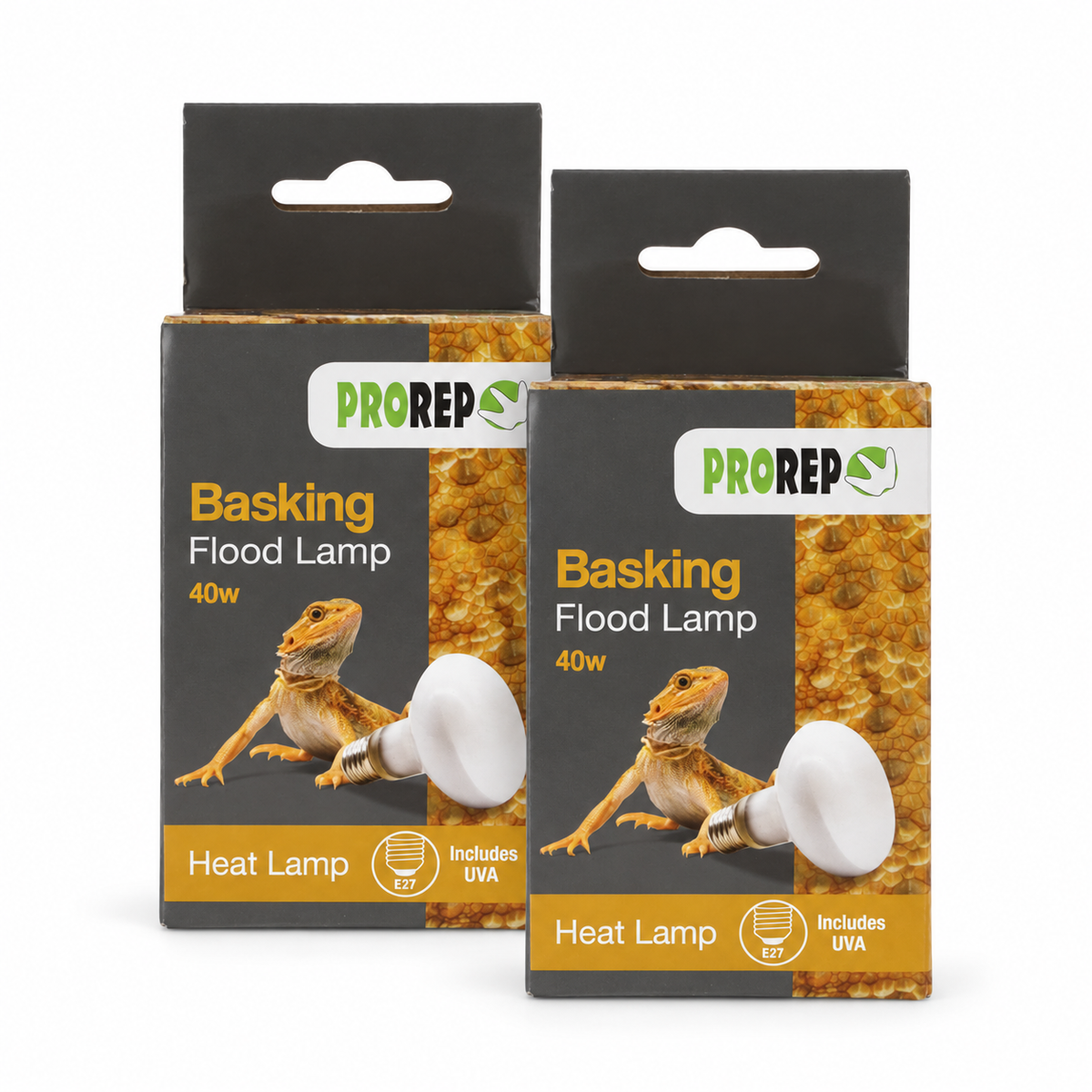 Two individually packaged ProRep Basking Flood Lamp 40W ES lamps – twin pack