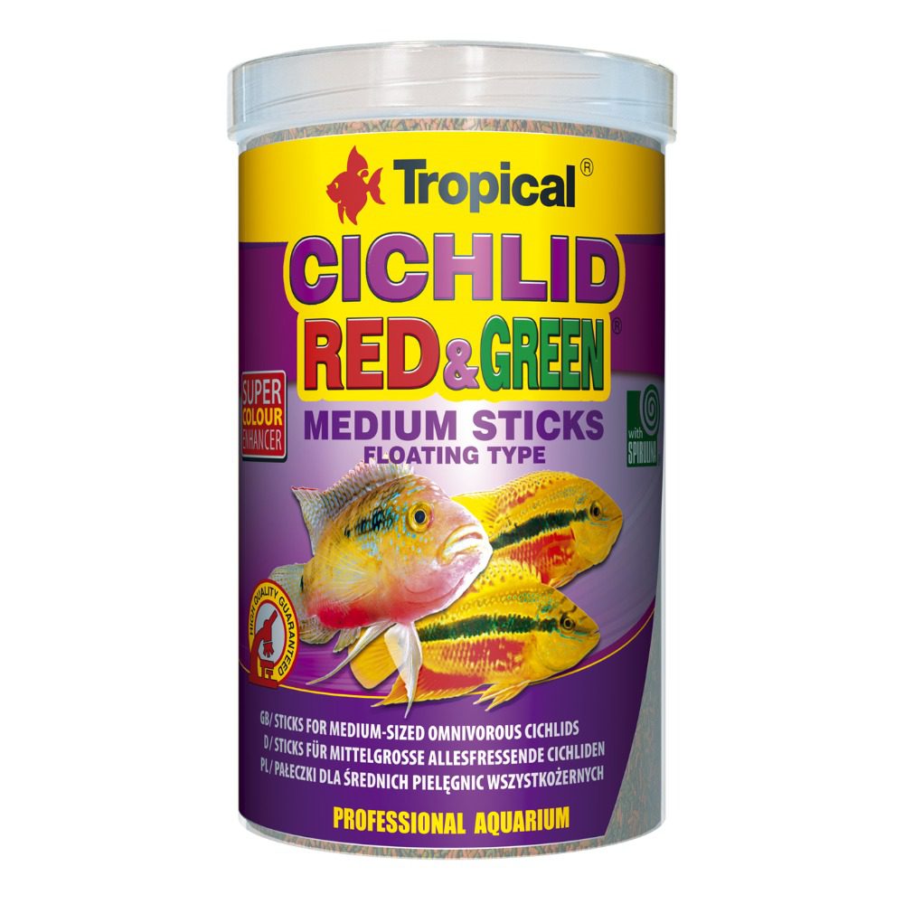 Tropical Cichlid Red and Green Medium Sticks 360g packaging