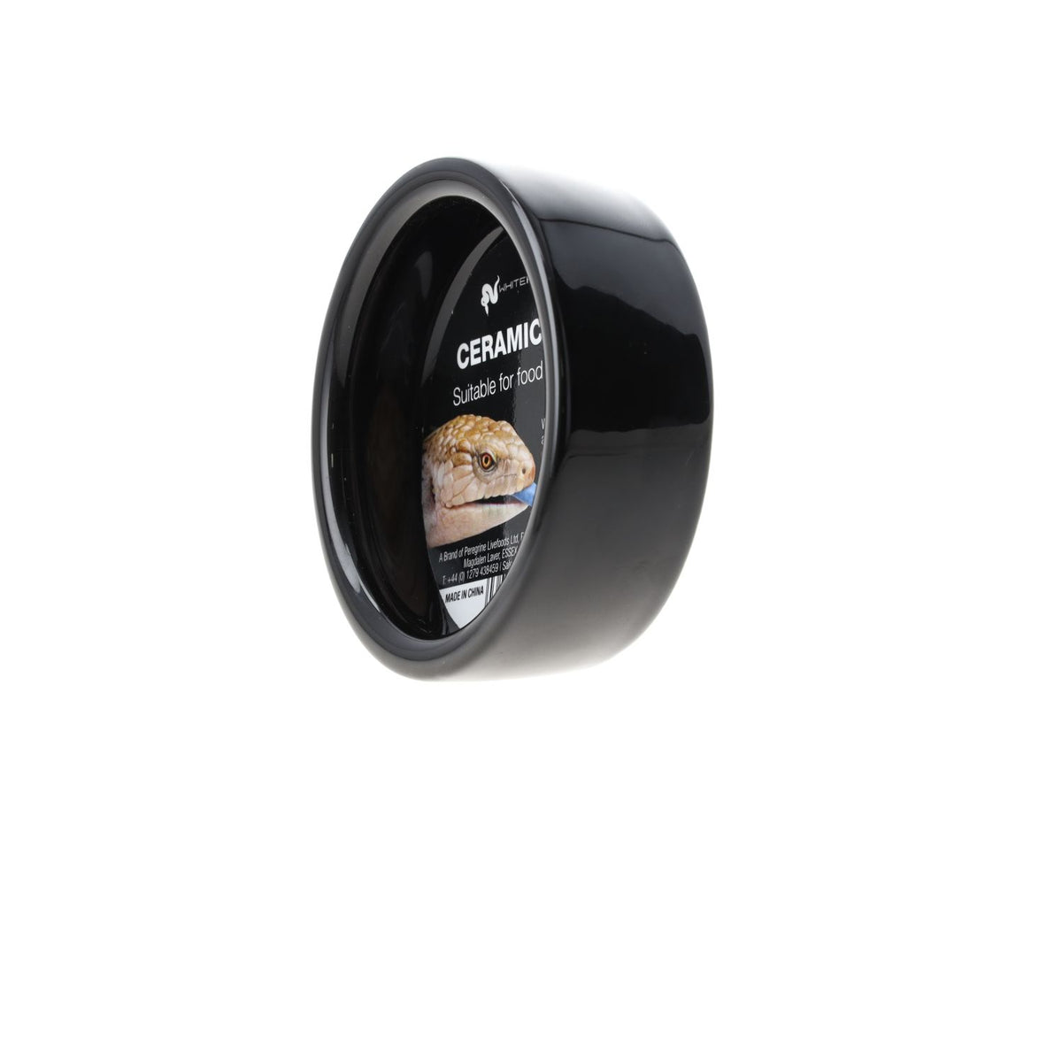 White Python 7cm black ceramic reptile bowl, side view