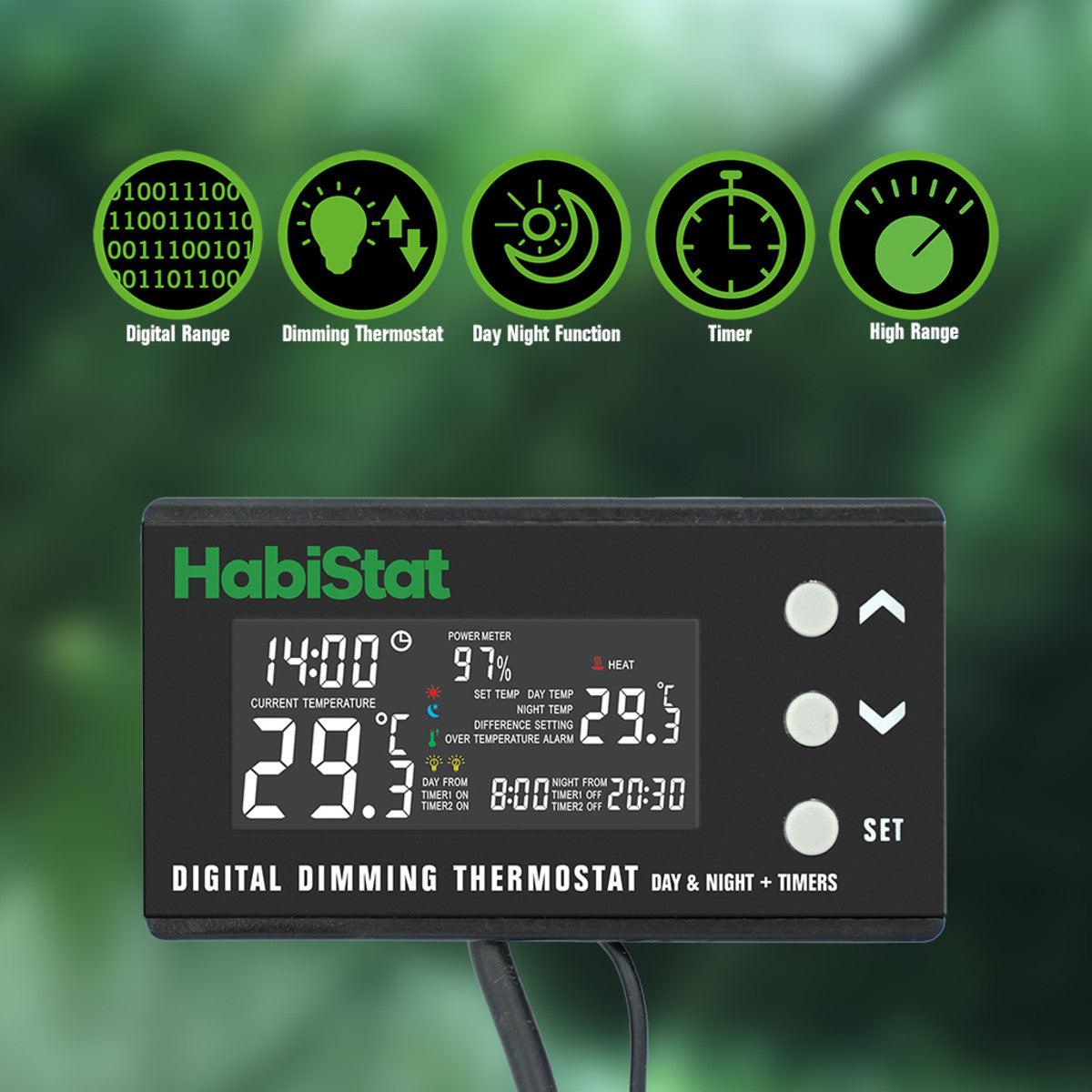 HabiStat Digital Dimming Thermostat, Day/Night, Timer, 600 Watt