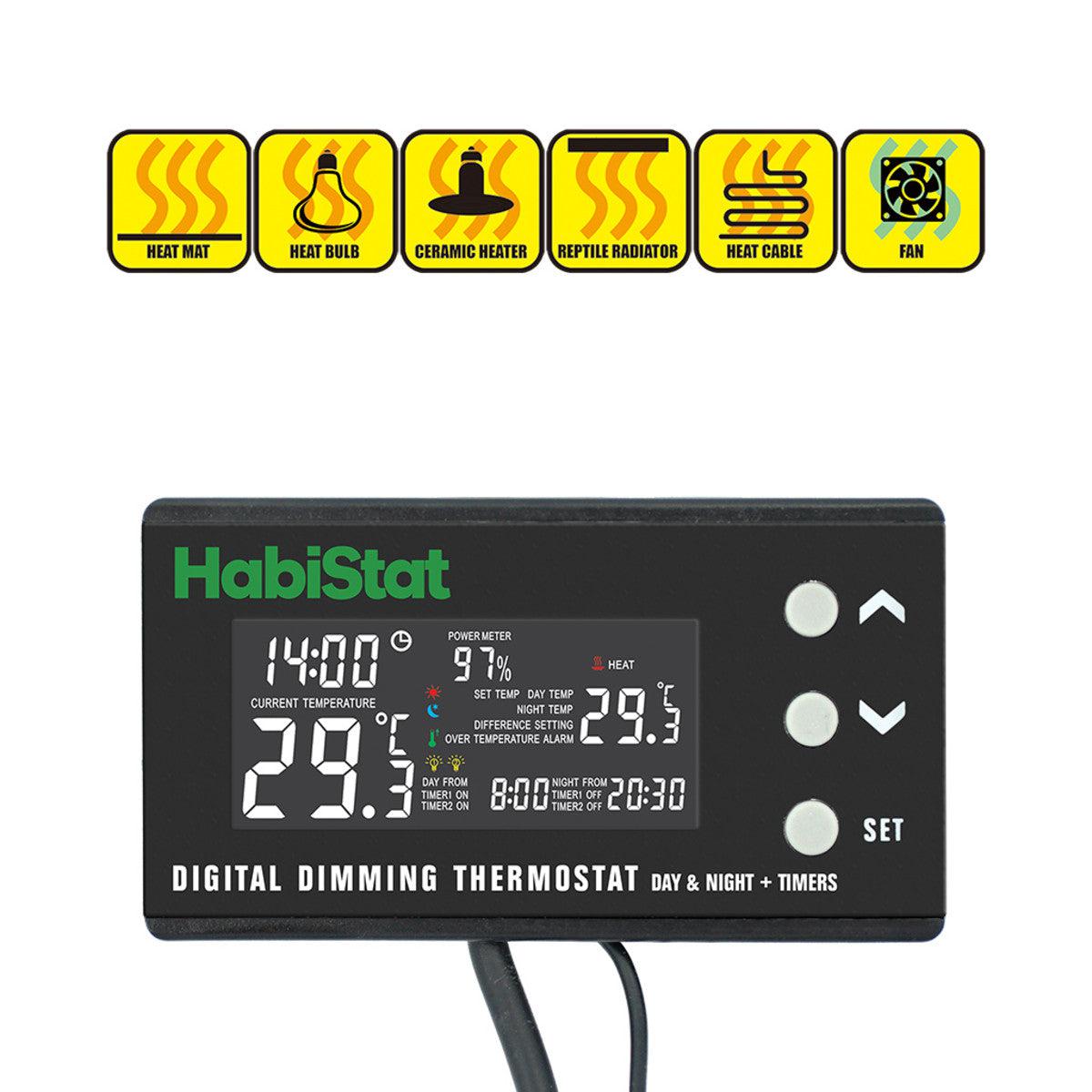 HabiStat Digital Dimming Thermostat, Day/Night, Timer, 600 Watt
