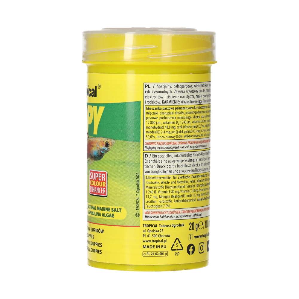 Tropical Guppy fish food product information